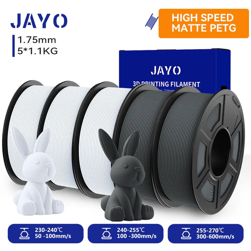JAYO PETG 3D Filament 1.75MM High Speed PETG 3D Printer Filament 4Rolls High Flow Speedy Matte Effect 3D Printing Mateials