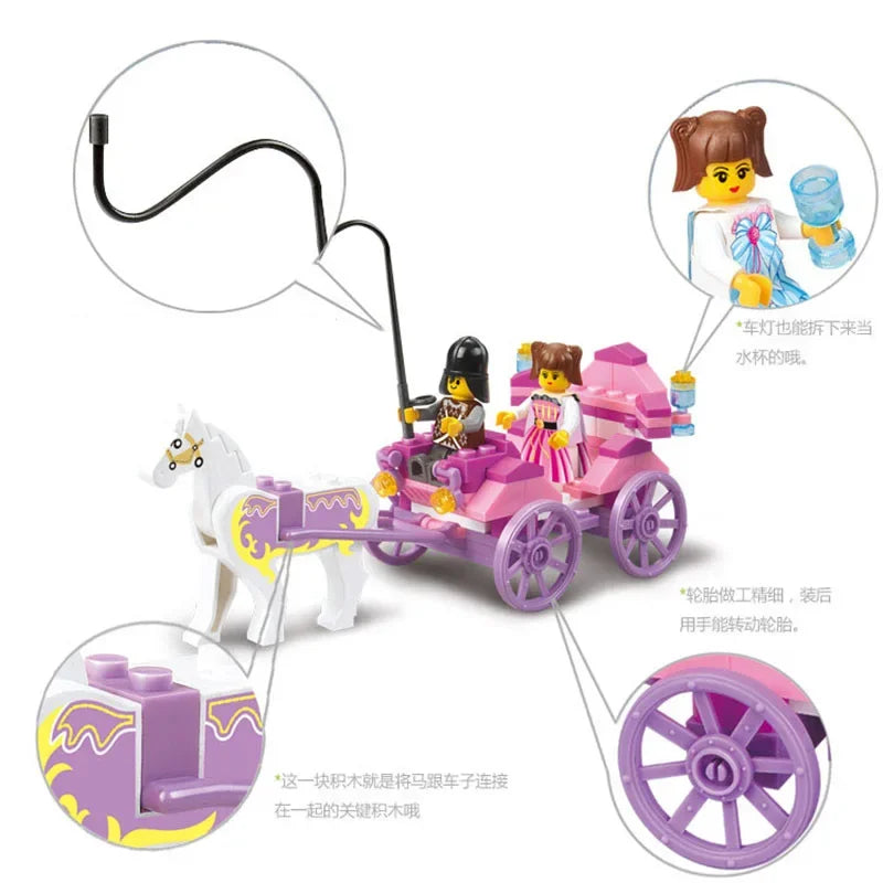 SLUBAN Girl Princess Royal Carriage Wagon Horse Racing Party Model Building Blocks Enlighten Action Figure Toys For Children