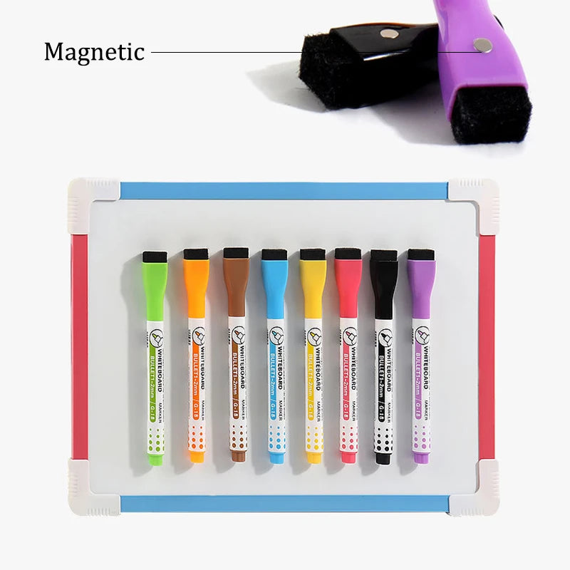 8pcs Magnetic Dry Erase Marker Children's Painting Whiteboard Pen Fine Tip Magnetic Water-Based Pen with Erasable Cap Magnet