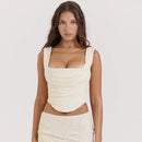 Mingmingxi Summer Cropped Top Women 2025 New Arrivals Elegant Lace Up Top Slim Beige Corset Top for Party Clubwear