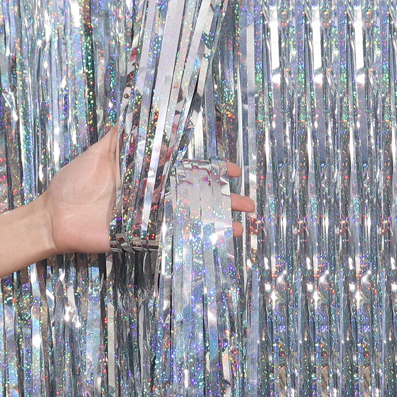 2/3M Party Background Wedding Decoration Foil Fringe Curtain Sequin Bachelorette Photo Backdrop Wall Curtain Birthday BabyShower