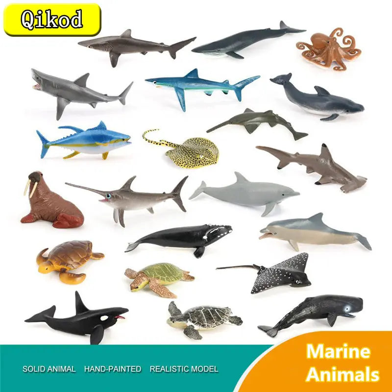 Mini Sea Life Animals Dolphin Shark Turtle Stingray Model Action Figures Ocean Marine Aquarium Miniature Cognition Education Toy