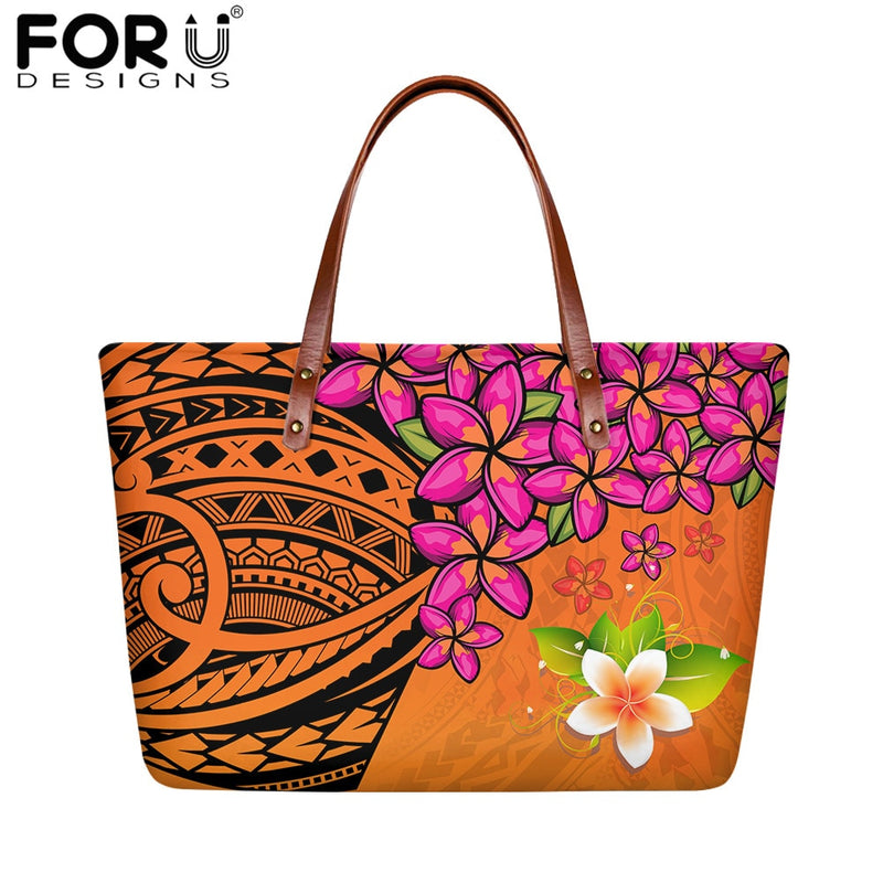 FORUDESIGNS High Quality Women Handbag Polynesian Pattern Hibiscus Flower Printing Personal Luxury Female Shoulder Bolsas