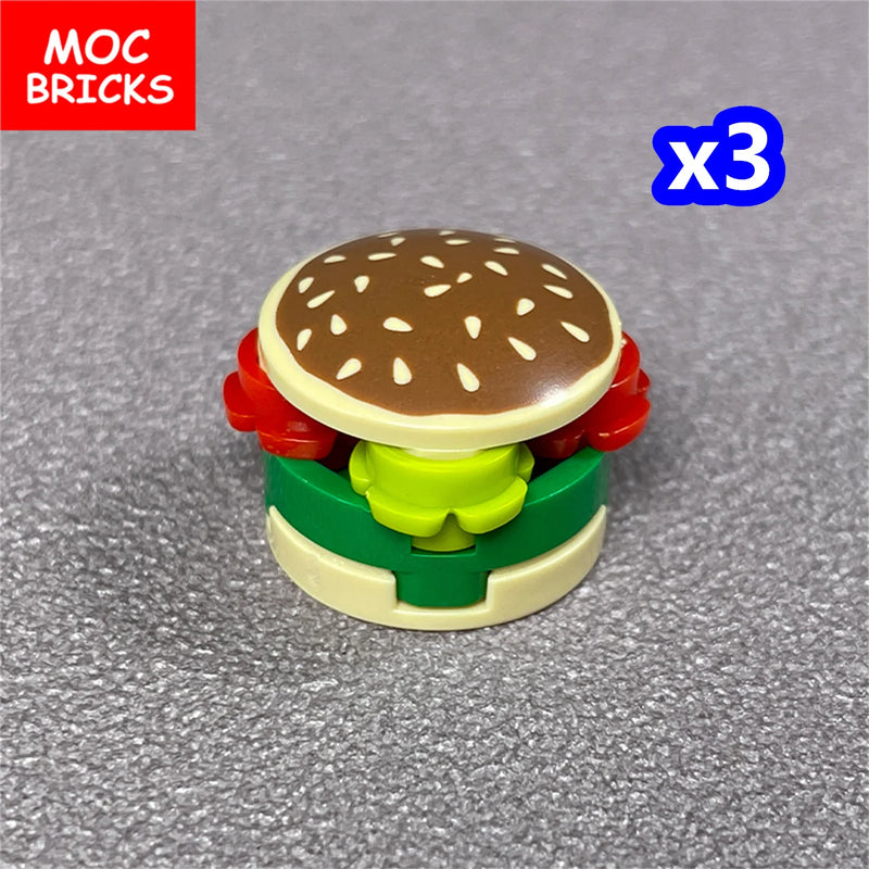 MOC Bricks Food Cookie Bone Pretzel Bagel Biscuits Waffle Chips Hot Dog Bread Pizza Milk Educational Building Blocks Kids Toys