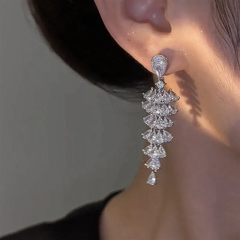 Fashion Luxury Geometric Dangle Drop Earrings for Women Wedding Party Jewelry Accessories Gorgeous Cubic Zirconia Bridal Brincos