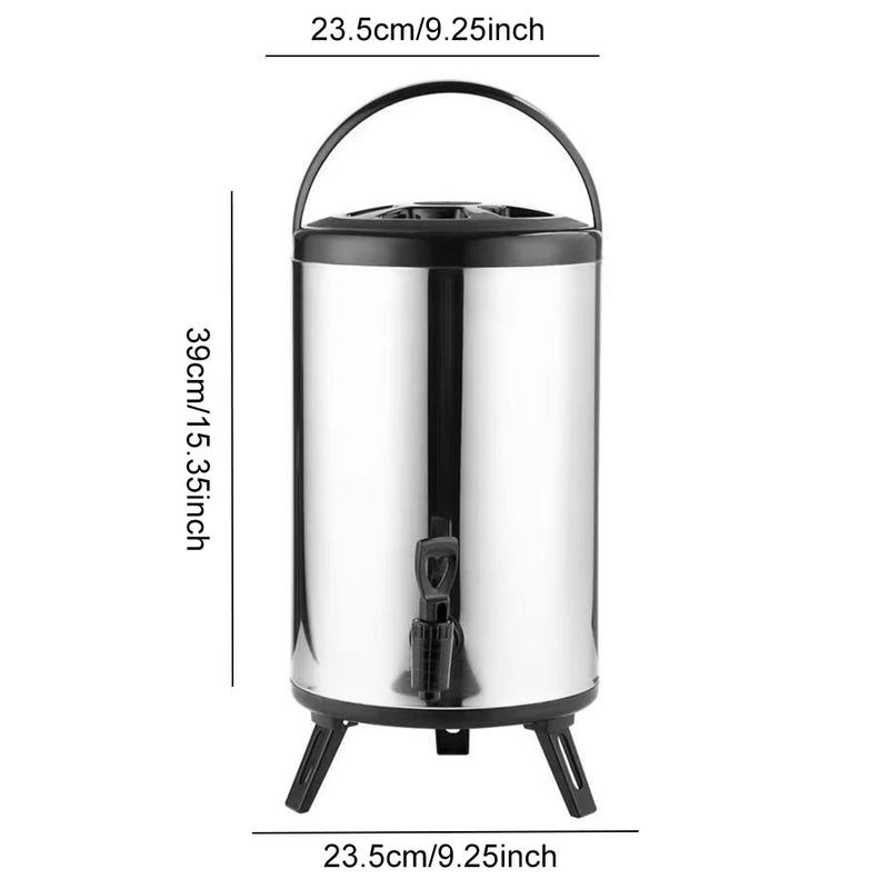 Stainless Steel Double-Layer Container 6L/8L with Faucet Beverage Dispenser Milk Tea Buckets Ideal for Water Milk Tea and Coffee