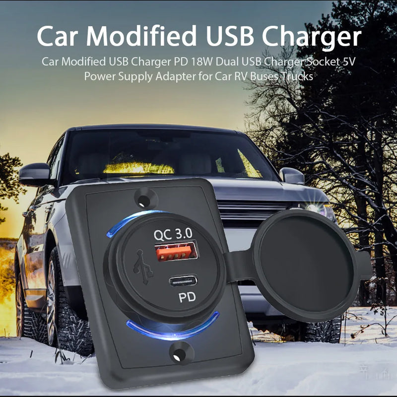 Quick Charge QC 3.0 USB PD Charger with Cap 18W Waterproof 12V/24V Fast Charge LED Light USB Charger for Car Boat Bus RV Home