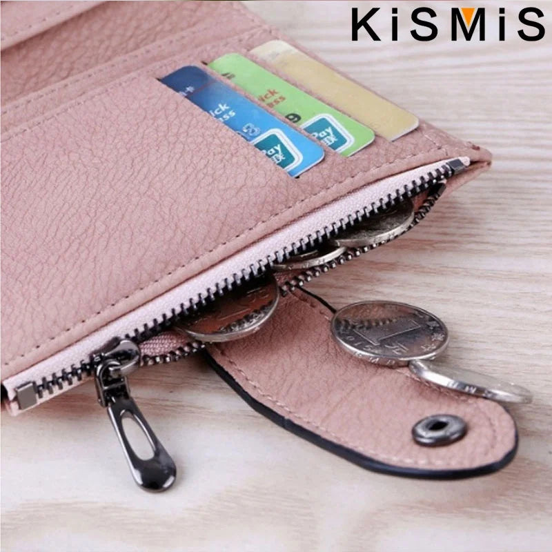 KISMIS New Style PU Leather Rivet Short Wallet - Zipper Change Card Holder, Women's Coin Purse Wallet, Stonego Money Bag