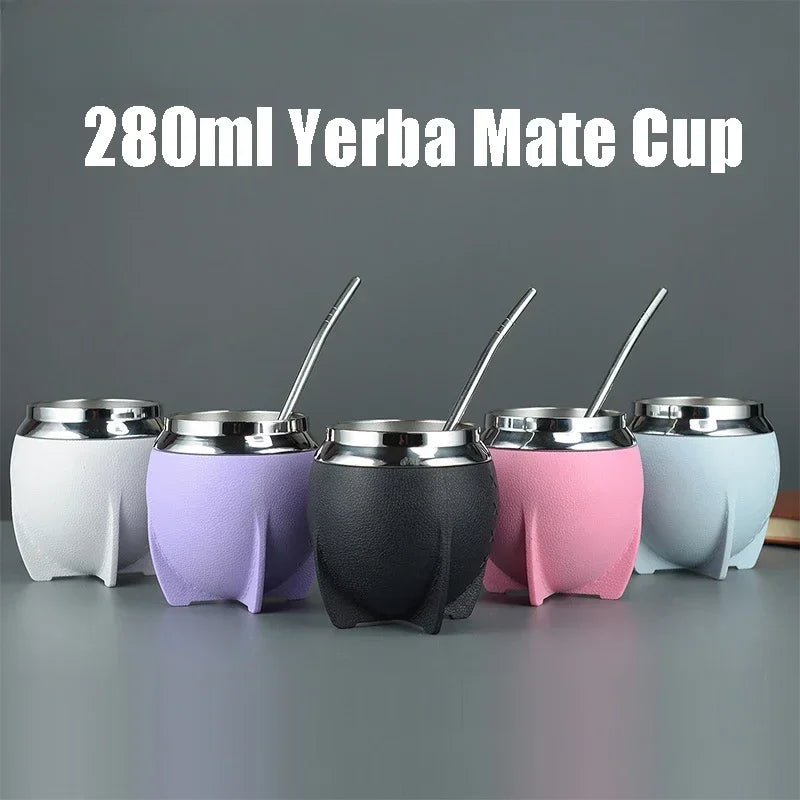 280ml Yerba Mate Cup Comes With 1 Straw Portable Insulation Stainless Steel Water Bottle Suitable For Indoor Family