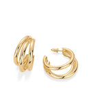 Vonmoos New 14K Gold Plated Chunky Multi Hoop Earrings for Women Fashion Hypoallergenic Trendy Triple Split Loop Huggie Earrings