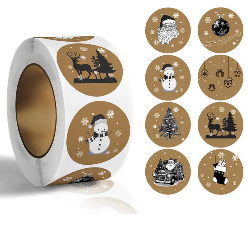 500pcs/ROLL Kraft paper Christmas stickers New Year Thank you stickers Christmas decoration for Card Gift Box Package 1inch