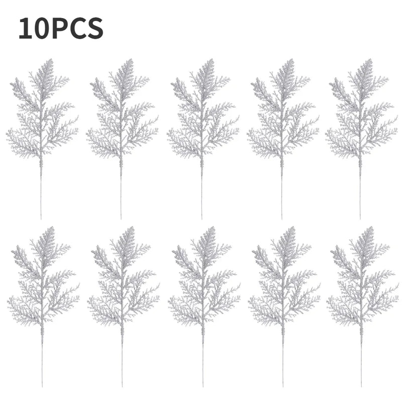 10/5Pcs Artificial Plants Pine Branches Christmas Glitter Gold Leaves Xmas Tree Decoration Pendant Christmas Home Decoration