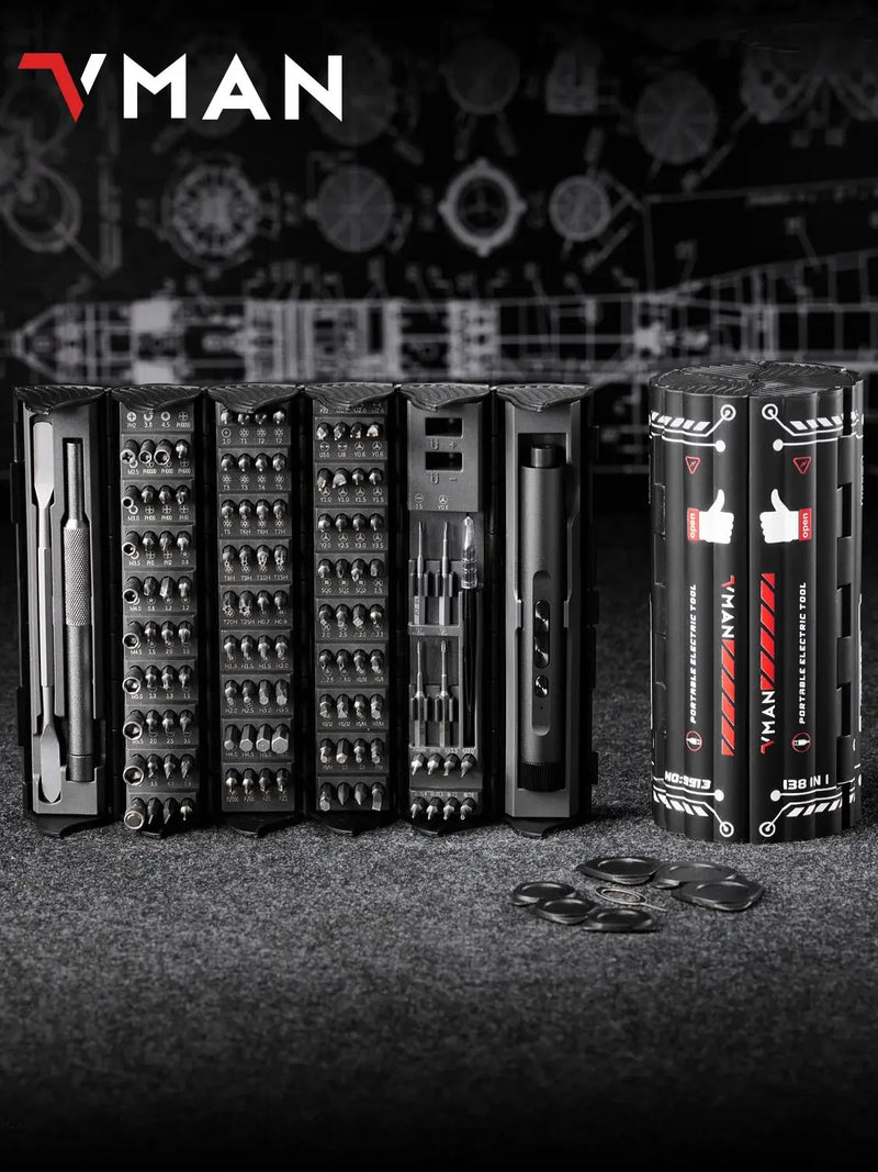 138 In 1 Electric Professional Screwdriver Set Cordless Multifunctional iPhone & Glasses Repair Tool Magnetic Bit Household Kit