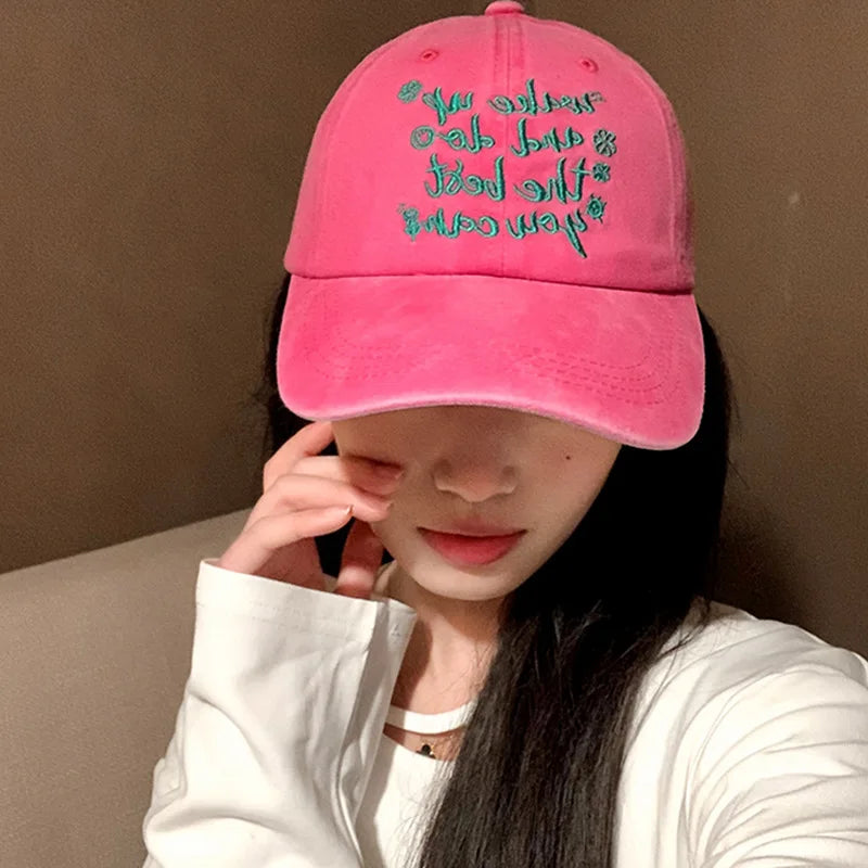 Soft Letters Baseball Cap For Women Lady Washed Cotton Embroidery Snapback Peaked Hat JK Korean Y2K Outdoor Sport Visors Hats