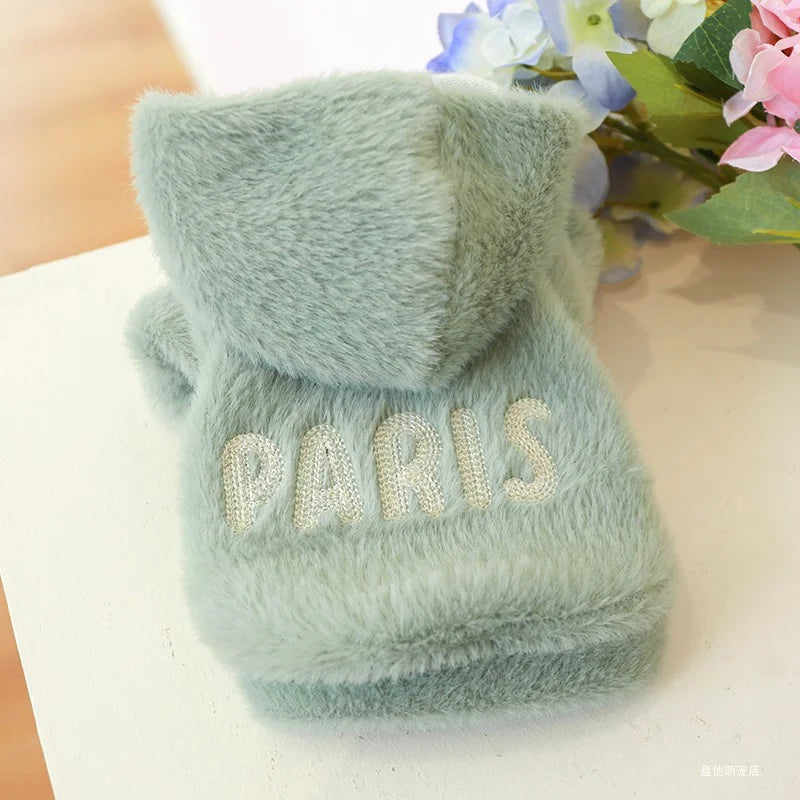 1PC Pet Apparel Cat Dog Autumn and Winter Thickened Warm Green Paris Letter Hat Coat Suitable for Small and Medium sized Dogs