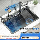 Large Single Slot Kitchen 304 Stainless Steel Waterfall Sink,  Digital Display Embossed Washing Basin Household  washing Sink