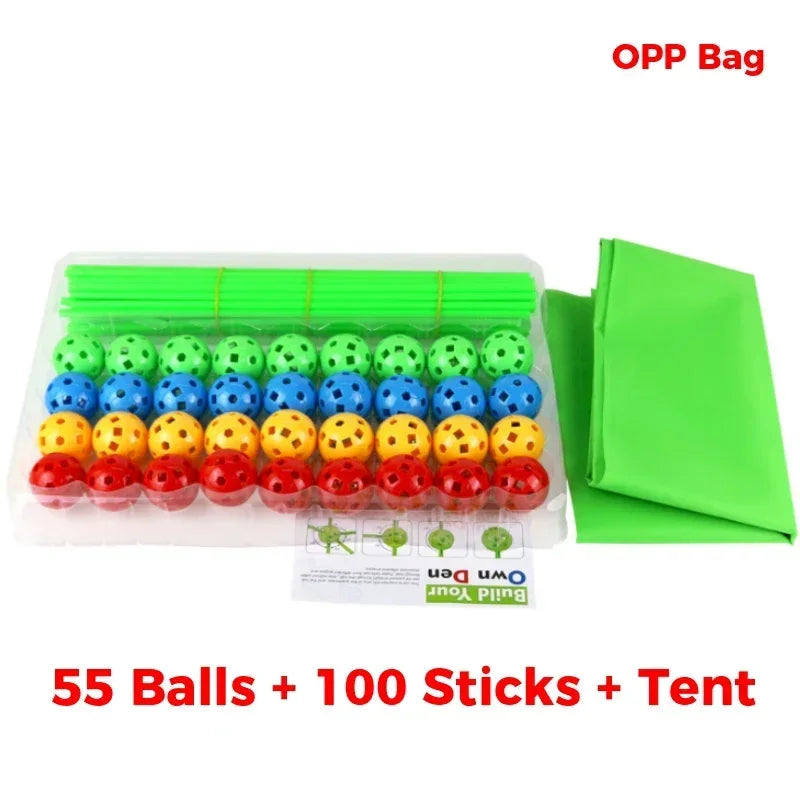 Kids Construction Toys Fort Tent Building Kits DIY 3D Play Tent House Sticks Design Building Tools Assemble Toys Children Gifts