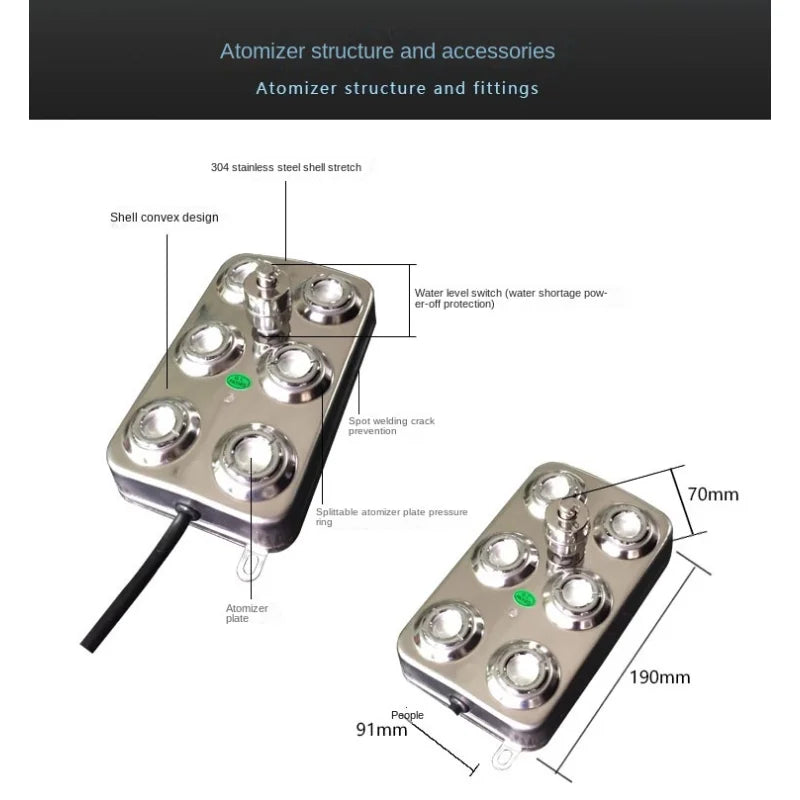 DC48V Ultrasonic Industrial Humidifier 10/12 Head Fog Sprayer Fogger Mist Maker Greenhouse Fog Generator Without Power Supply