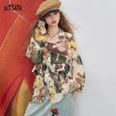 ELFSACK 2025 Summer New Arrivals Casual cool Original full print light shirt chiffon top