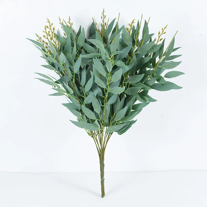 Artificial Willow Bouquet Fake Green Leaves for Wedding Home Table Vase Decoration Jungle Party DIY Plants Wreath