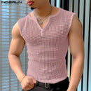 2024 Herren Tanktops Mesh Hollow Out Solid V-Ausschnitt Ärmellos Sommer Herren Westen Streetwear Transparent Fashion Herren Kleidung INCERUN
