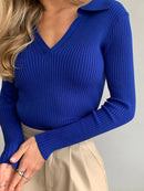 Spring Women's Sweater Knitted Blouse Long Sleeve Tops Female Polo Collar Jumper Solid Color Slim Pullover Women 2024 Knitwears