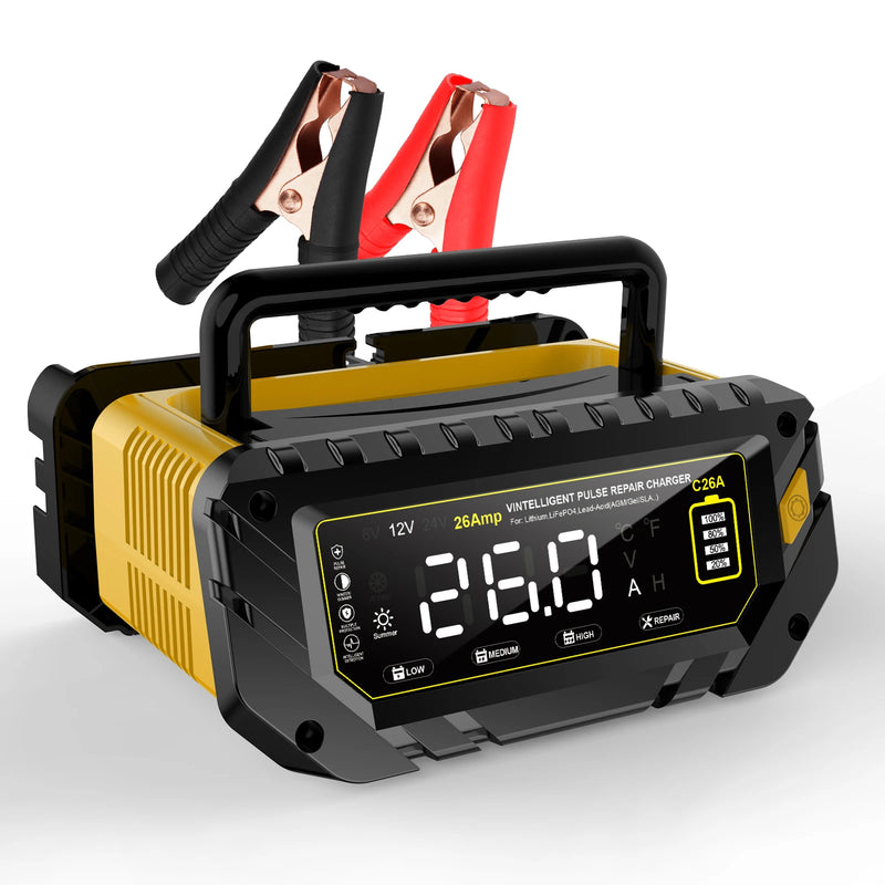 12V 30A/26A/20A Smart Car Battery Charger LCD 6V-12V-24V for Motorcycle Trickle Lithium LiFePO4 Lead-acid AGM Battery Repair