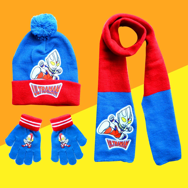 New Autumn Winter Children Hat Mickey Spider Man Colour Cartoon Woolen glove Scarf Hat 3pcs Warmth Boy Girl Child christmas hat