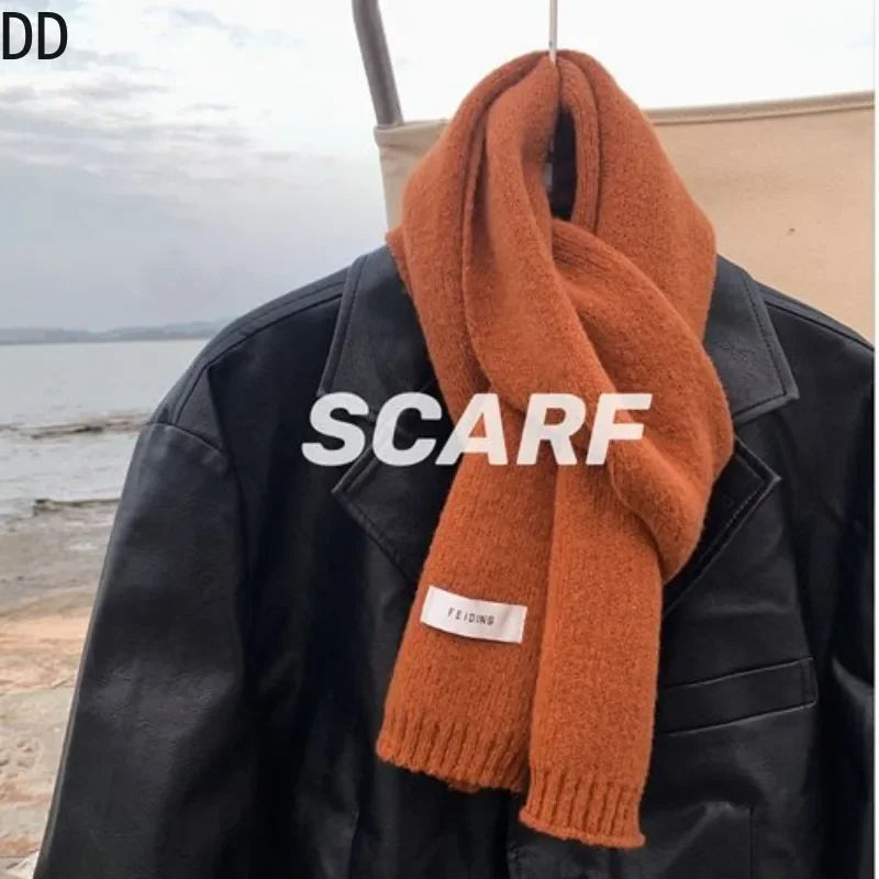 Simple Chic Solid Soft Scarf Autumn Winter Men Knitted Wool Korean Couple Fashion Thick Warm Muffler Thermal Muffler Male Shawl