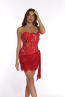 The Lace Hour | Strapless Lace-Panel Sheath Mini Dress