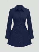 Autumn New Arrivals Plus Size Women's Casual Slimming Waist-Defining Long-Sleeved Shirt Dress For Everyday Wear and Office