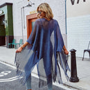 Women Sun Protection Shawl Lady Summer Hollow Out Cardigan Holiday Bikini Blouse Breathable Beach Cape Sexy Tippet with Pearls