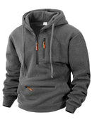 Men's hooded sport casual sweatshirt with industrial style loose fleece pullover trendy brand multi-pocket men's shirt