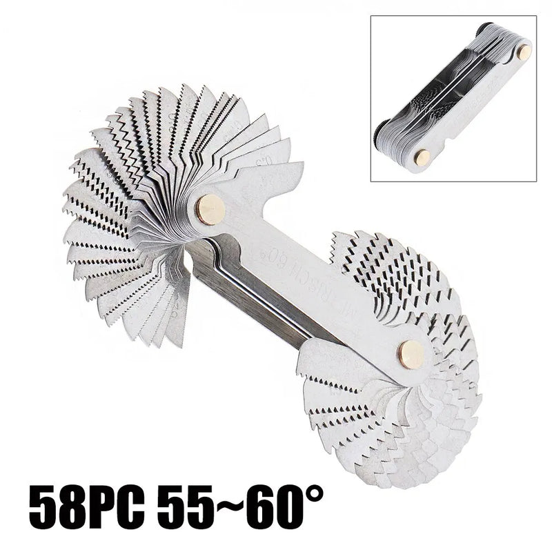 58PCS Stainless Steel Pitch Scale High Precision Measuring Tool Insert U.S. Screw Gauge + Metric Inch One Piece Thread Samples