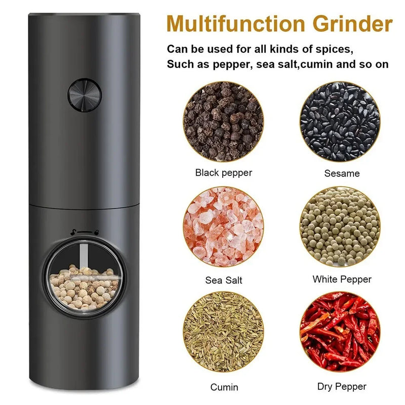 2Pcs Electric Salt And Pepper Grinder With Adjustable Coarseness Refillable Mill Battery Powered Kitchen Automatic Gadget