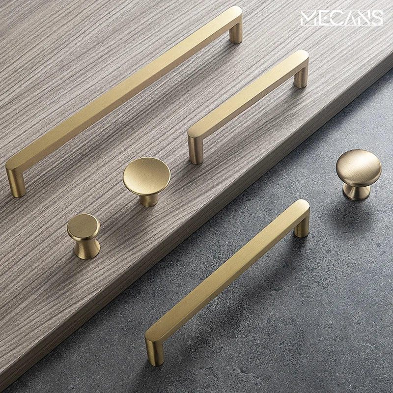 MECANS Modern Gold Knob Pure Copper Kitchen Cabinet Handles Cupboard Door Pulls Drawer Knobs Brass Furniture Handle Hardware