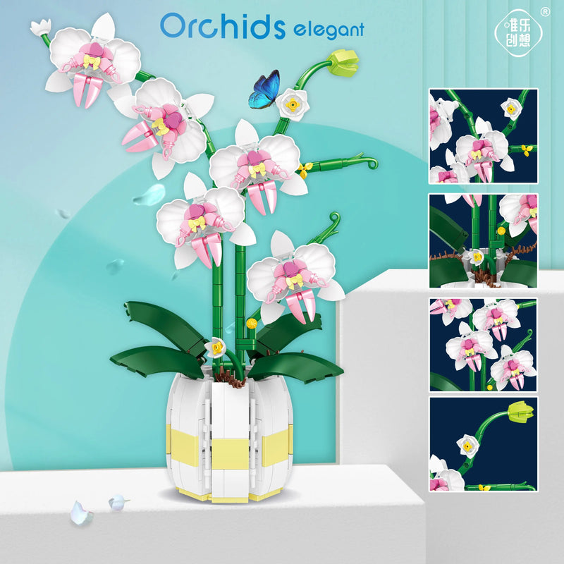 WLtoys 2138 Orchid Building Blocks Flowers Bouquet Flower Blocks Bonsai Plant Model Bricks Romantic Home Decoration Toy For Kids