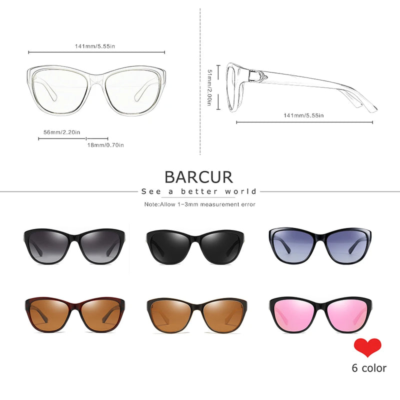 BARCUR  TR90 Ladies sunglasses Gradient UV400 Cat Eye Sun Glasses Polarized lunette de soleil femme