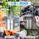 TOMSHOO 1050ml Stainless Steel Water Bottle Leak Proof Sports Kettle with 750ml Cup Coffee Mug Hanging Pot for Camping Hiking