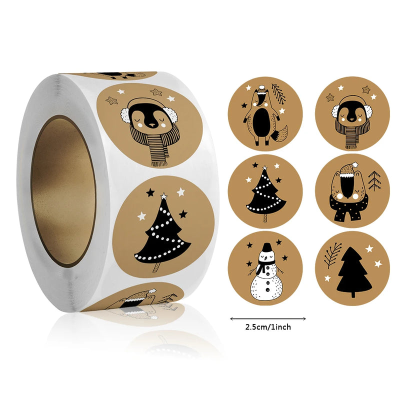 500pcs/ROLL Kraft paper Christmas stickers New Year Thank you stickers Christmas decoration for Card Gift Box Package 1inch
