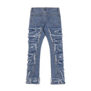 Retro Hole Ripped Distressed Jeans for Men Straight Washed Harajuku Hip Hop Loose Denim Trousers Vibe Style Casual Jean Pants
