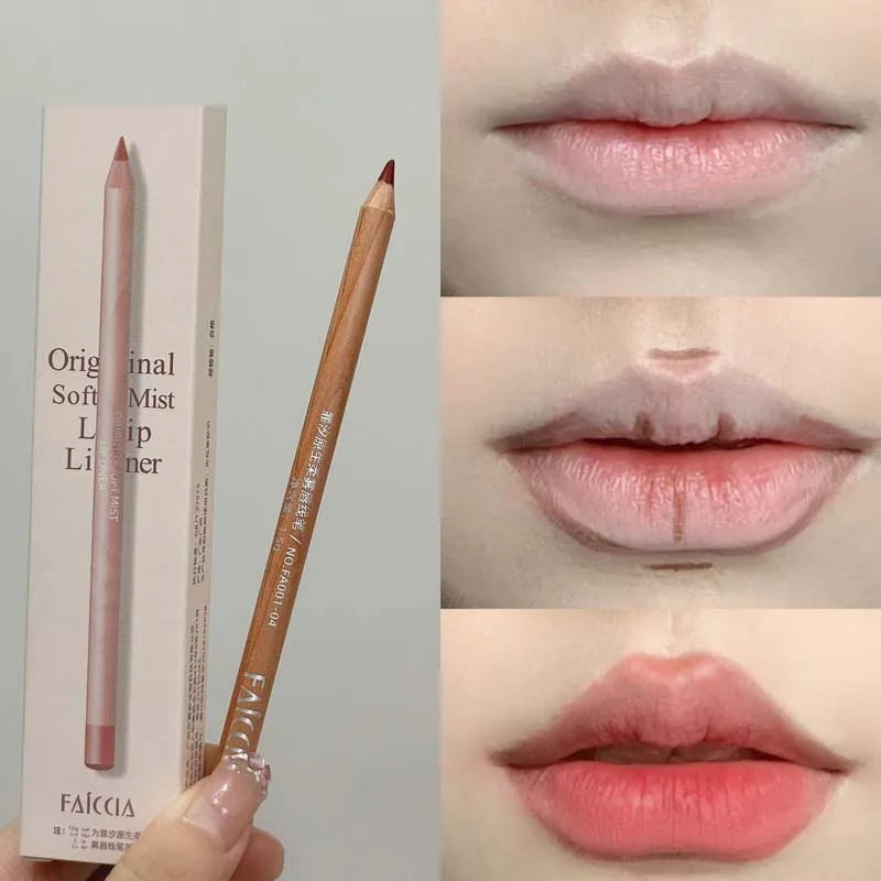 Matte Lipliner Wood Pencil Waterproof Velvet Brown Red Lip Contour Pen Lip Liner Lipstick Lasting Non-stick High Pigment 12Color