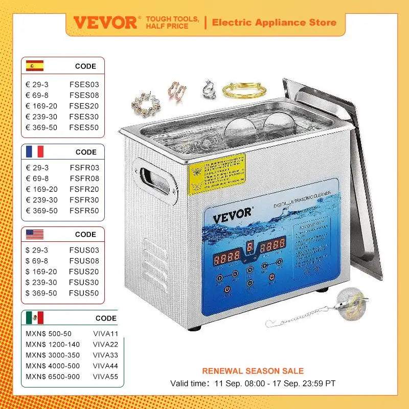 VEVOR 3L 6L 10L 15L Ultrasonic Cleaner Mini Portable Washing Machines 36-40KHz Adjustable Frequency Dish Washers Home Appliance