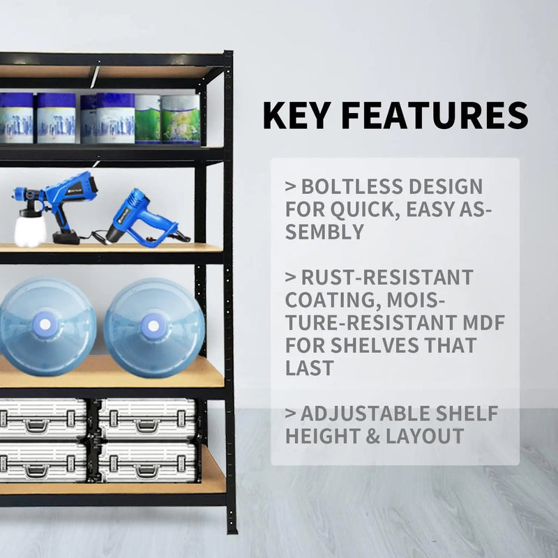 5 Tier Garage Shelves Metal Storage Shelves Rack,Heavy-Duty Shelving Units,Boltless Assembly for Warehouse Office,875kg Capacity