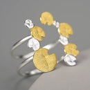 Lotus Fun Elegant Water Lily Leaves Double Layer Adjustable Rings for Women 925 Sterling Silver Luxury Designer Fine Jewelry