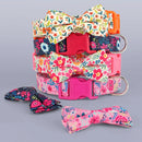 Floral Printed Nylon Dog Collar Adjustable Spring Dog Necklace Collars With Bowknot For Small Medium Large Dogs Pug Chihuahua