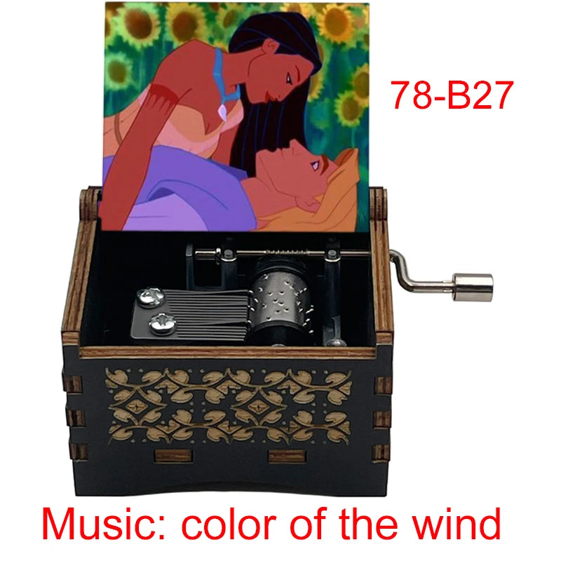 Wooden anime music Colors of The Wind music theme cartoon figure print handed music box girls kids toy new year birthday gifts