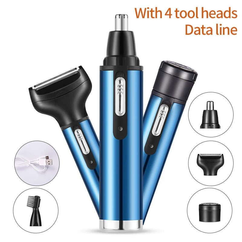 4-in-1 Multifunctional USB Rechargeable Men's Beard Trimmer Ear Eyebrow Nose Hair Trimmer Hair Removal Cleaner