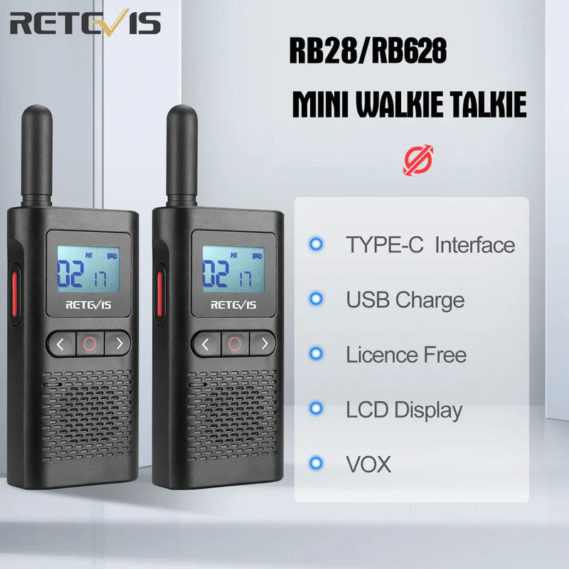 Retevis RB628 Walkie Talkie Rechargeable 1500mAh Portable Two-way Radios Large LCD Screen Emergency For Hunting Camping(2 Pcs)