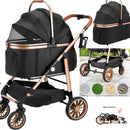 360° High Wheels Transport Foldable Cat Pet Stroller 2in1 Dog Buggy Stroller Dog Box Can Be Attached in Car, Max. load 25 kg